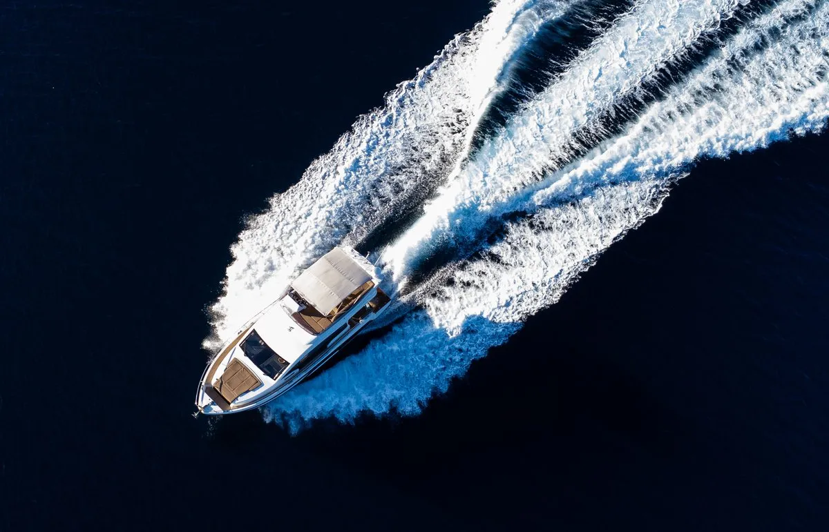 Exterior view of Lomar, a Sealine F430 motor yacht at Dubrovnik, Croatia