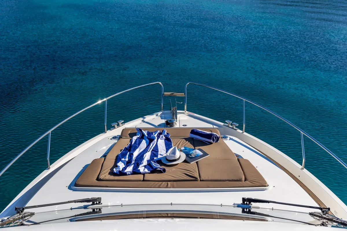 Deck of Lomar, a Sealine F430 motor yacht at Dubrovnik, Croatia