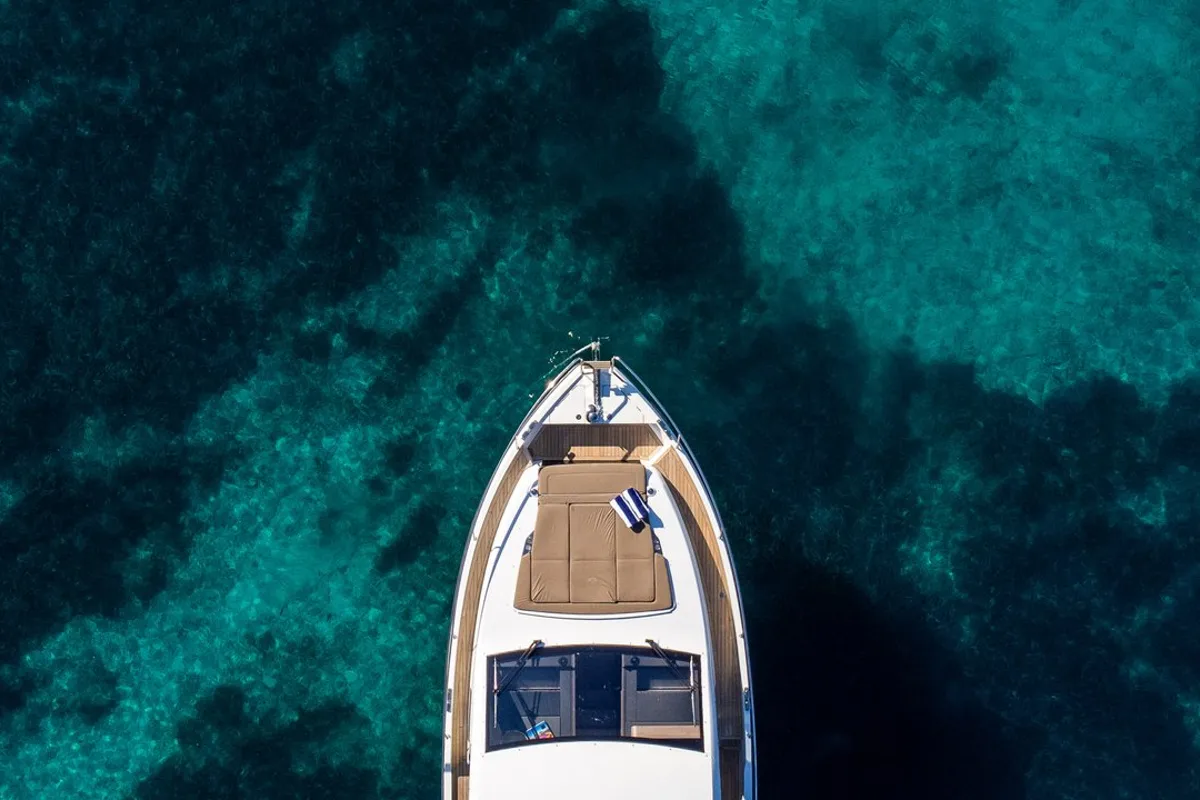 Exterior view of Lomar, a Sealine F430 motor yacht at Dubrovnik, Croatia