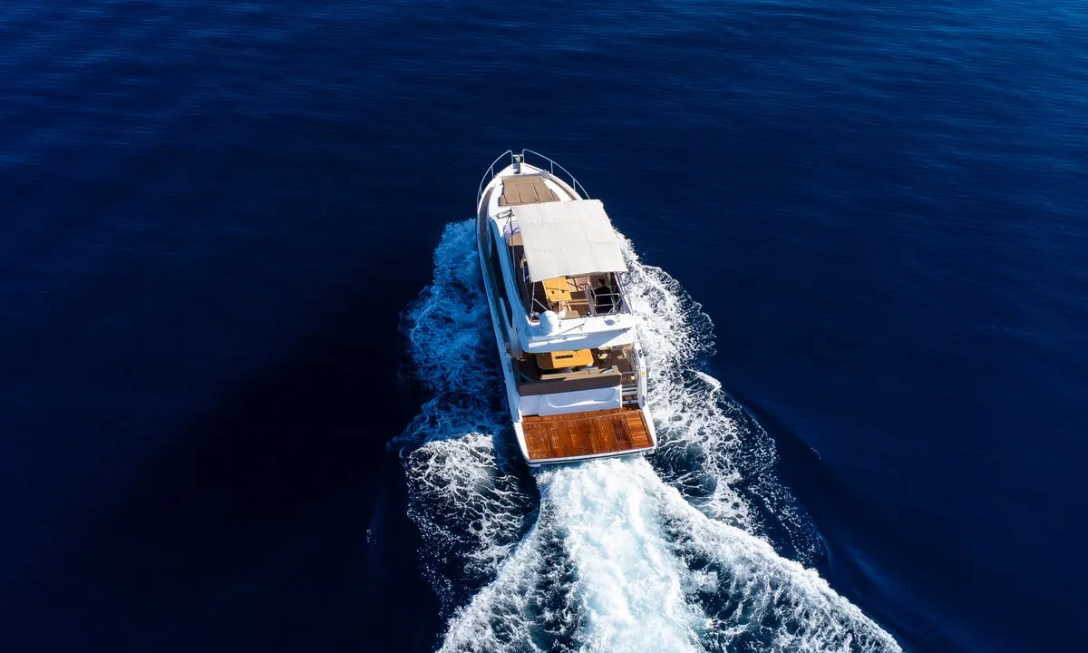 Exterior view of Lomar, a Sealine F430 motor yacht at Dubrovnik, Croatia