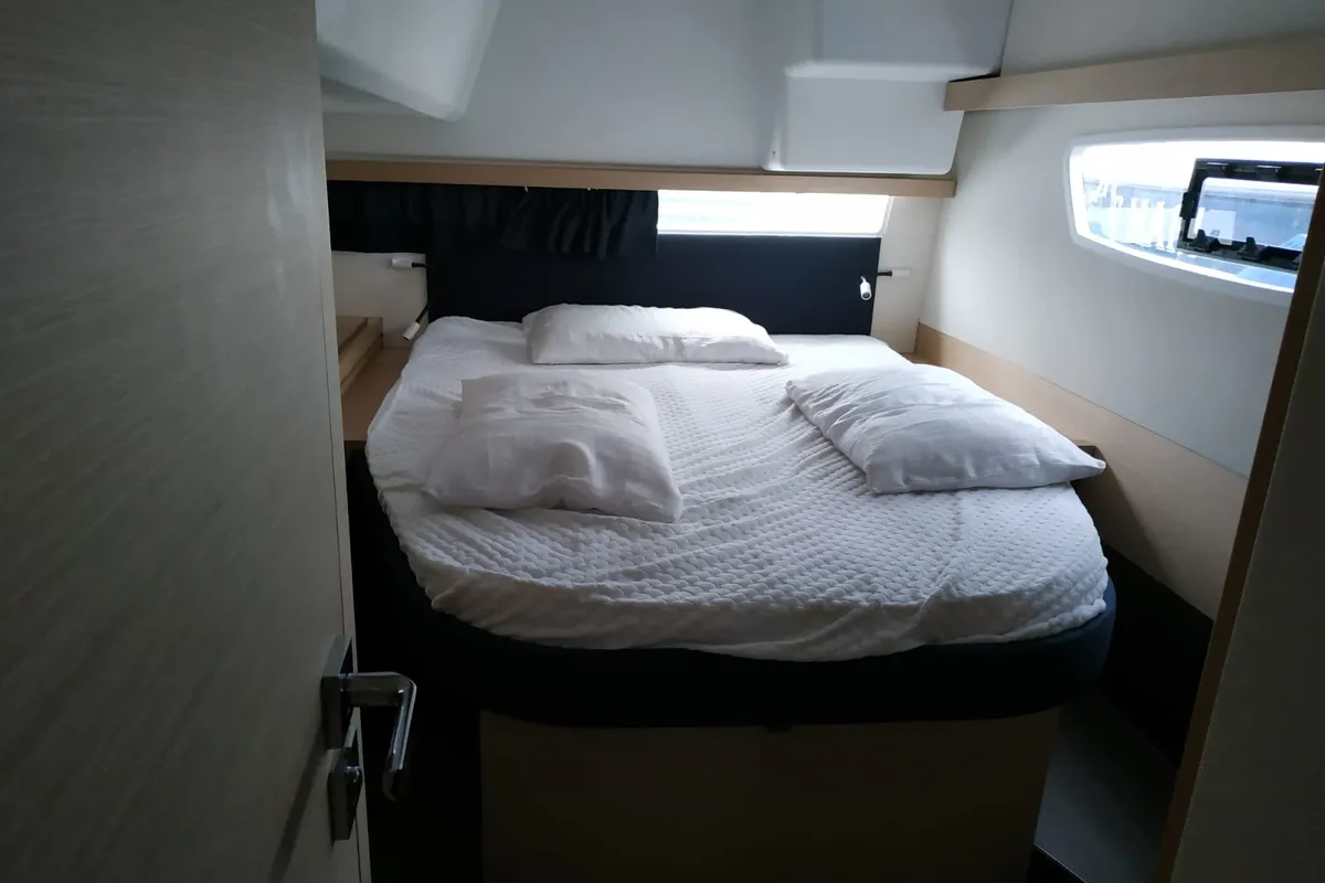 Cabin on Margarita, a Fountaine Pajot Lucia 40 catamaran at Procida, Italy