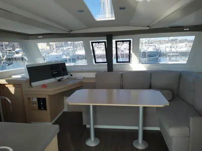 Salon of Margarita, a Fountaine Pajot Lucia 40 catamaran at Procida, Italy