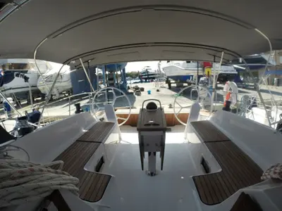 Cockpit of Dafne, a Bavaria Cruiser 46 sailboat at Zadar, Croatia