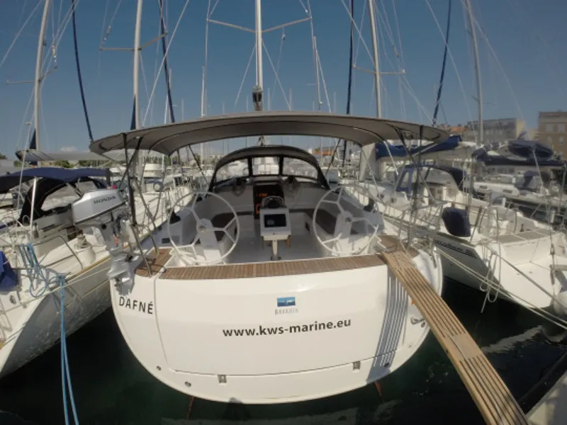 Exterior view of Dafne, a Bavaria Cruiser 46 sailboat at Zadar, Croatia