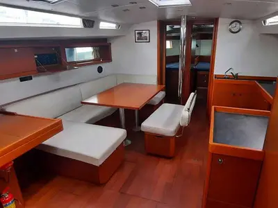 Salon of Vanitosa, a Beneteau Oceanis 48 sailboat at Punta Ala, Italy