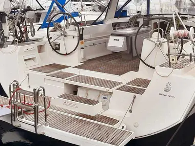 Cockpit of Vanitosa, a Beneteau Oceanis 48 sailboat at Punta Ala, Italy