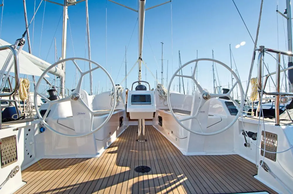 Cockpit of Eneja, a Bavaria Cruiser 37 sailboat at Općina Sukošan, Croatia