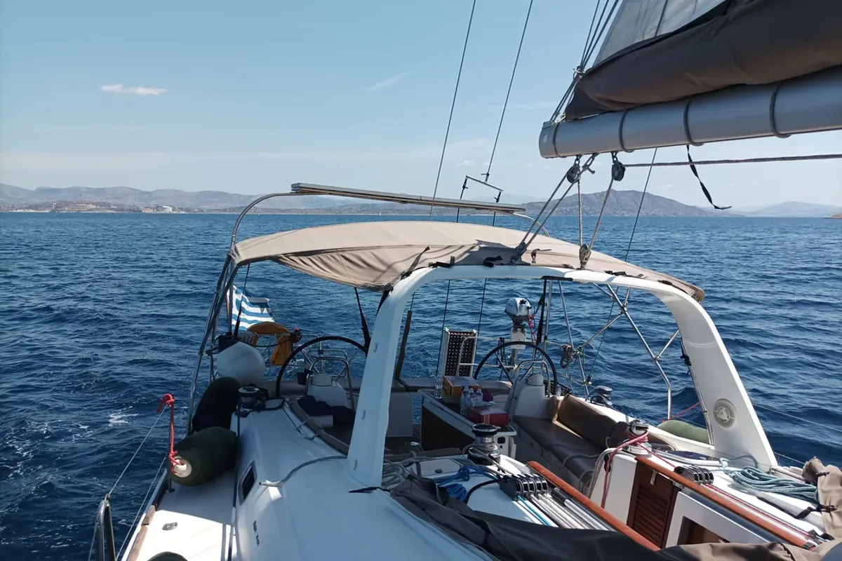 Deck of Evita, a Beneteau Oceanis 51.1 sailboat at Athens, Greece