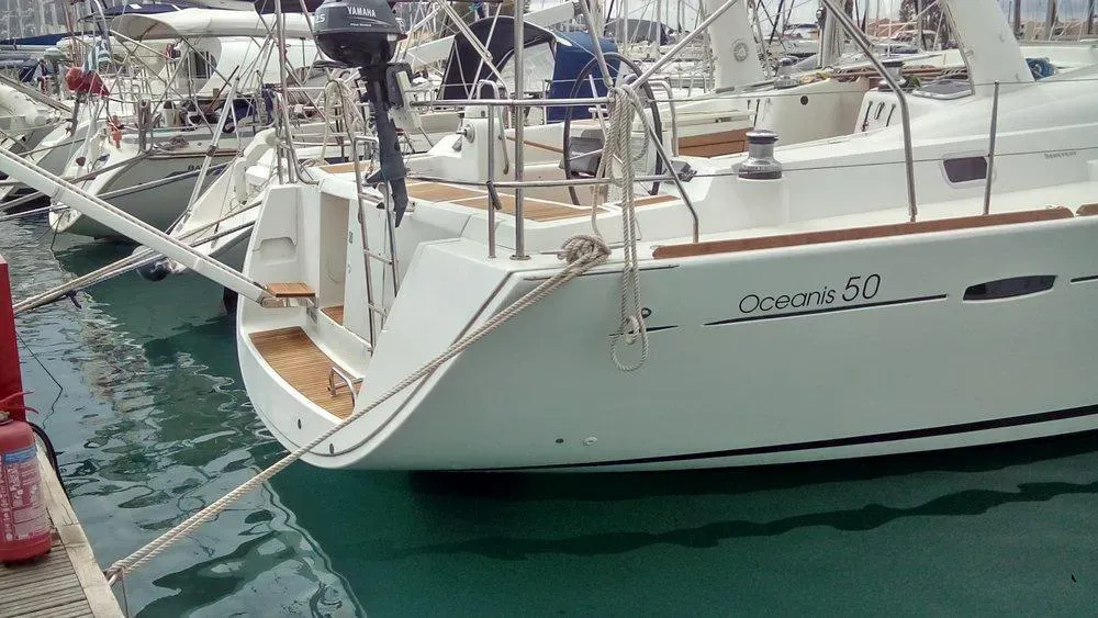 Exterior view of Evita, a Beneteau Oceanis 51.1 sailboat at Athens, Greece