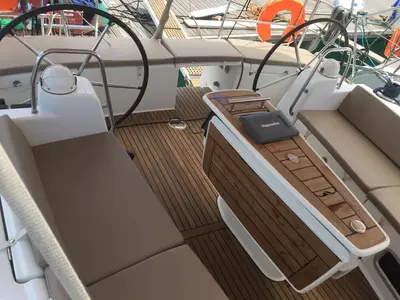 Cockpit of Evita, a Beneteau Oceanis 51.1 sailboat at Athens, Greece