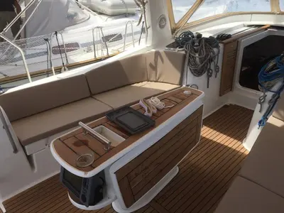 Deck of Evita, a Beneteau Oceanis 51.1 sailboat at Athens, Greece