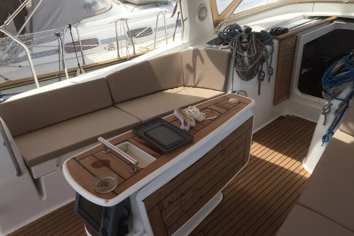 Deck of Evita, a Beneteau Oceanis 51.1 sailboat at Athens, Greece
