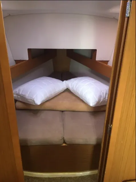 Cabin on Carry On, a Jeanneau Sun Odyssey 33i sailboat at Kontokali, Greece