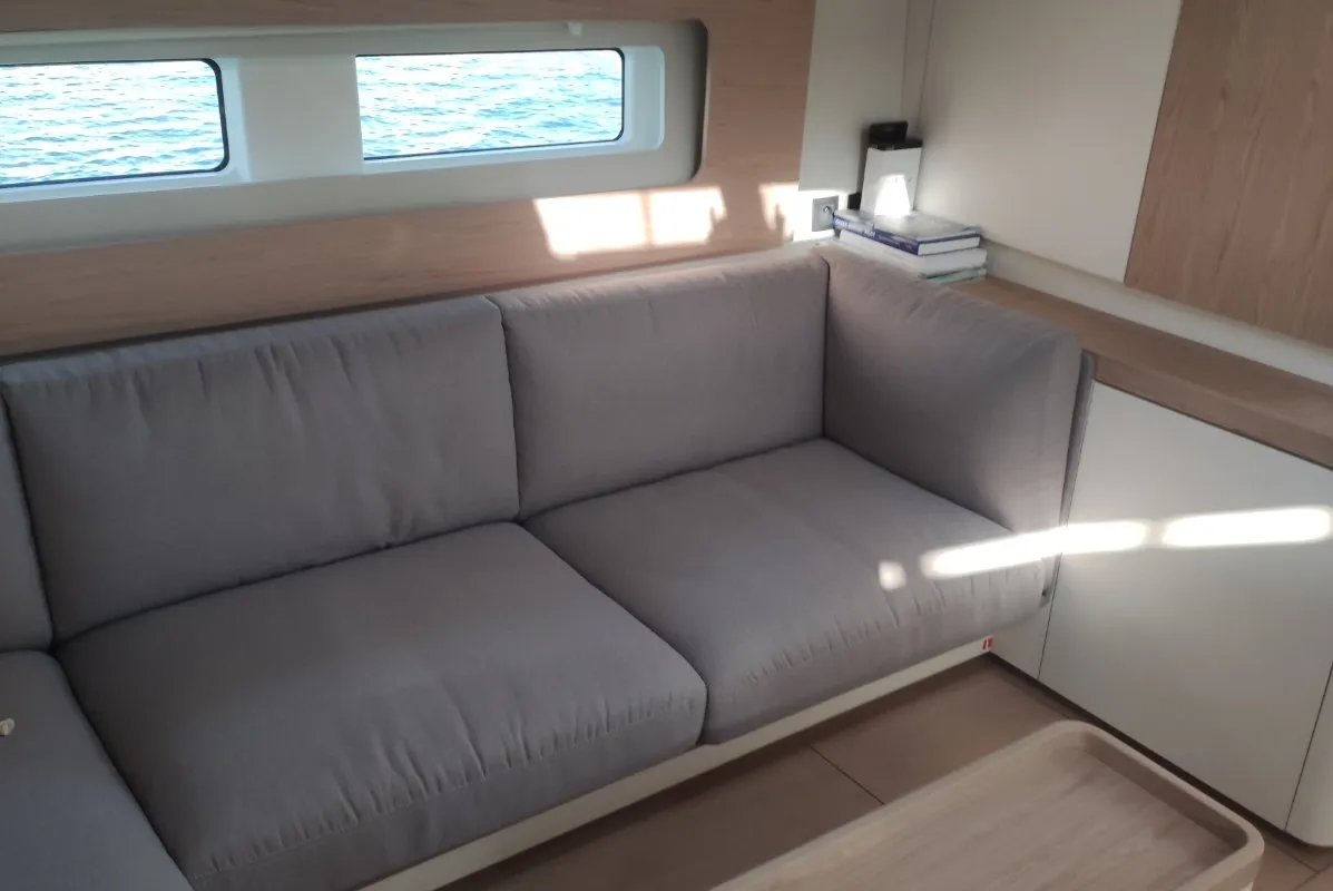 Salon of Extra mile, a Beneteau First 53 sailboat at Lavrion, Greece