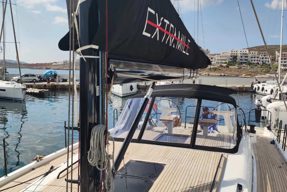 Exterior view of Extra mile, a Beneteau First 53 sailboat at Lavrion, Greece
