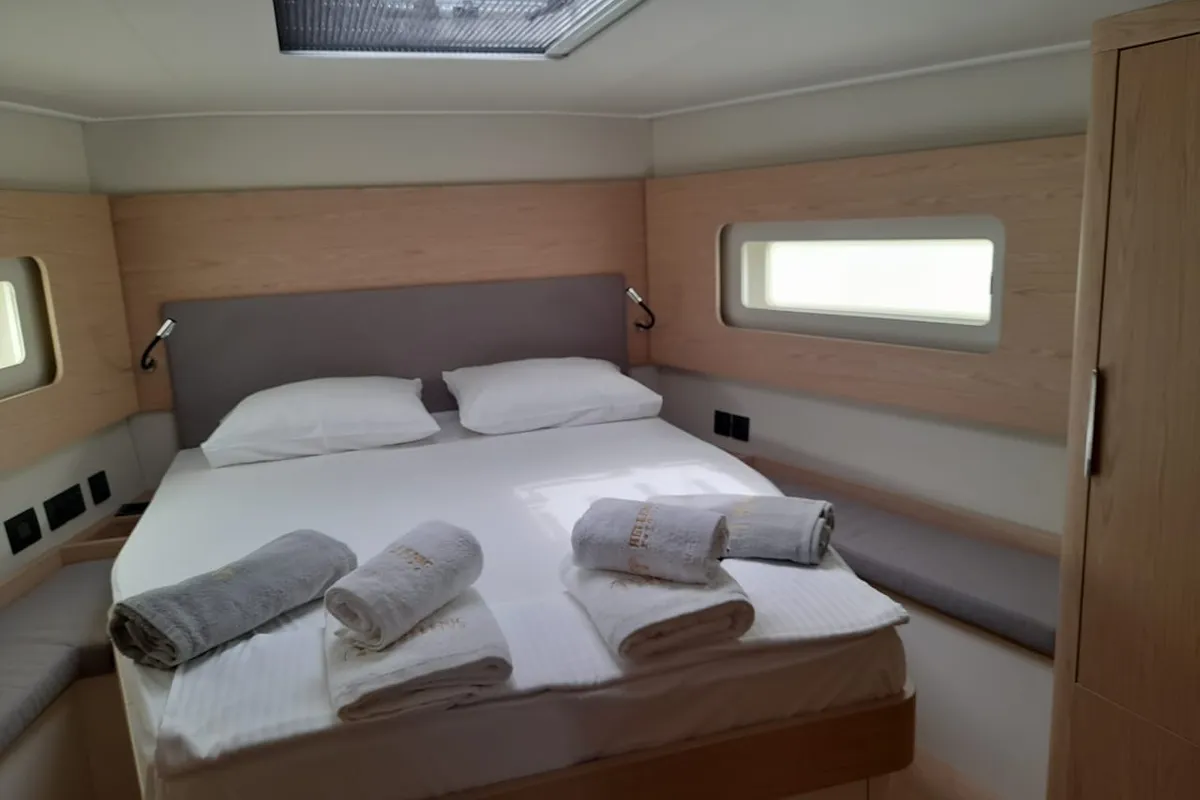 Cabin on Extra mile, a Beneteau First 53 sailboat at Lavrion, Greece