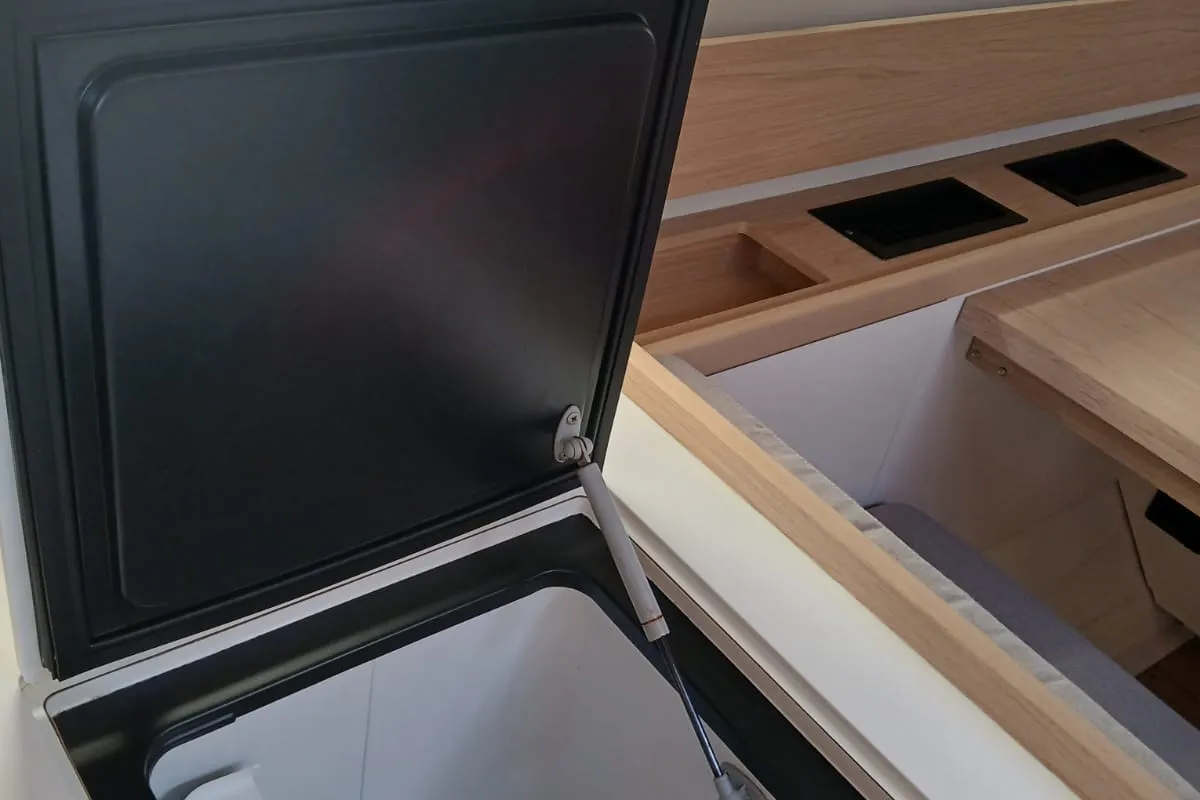 Galley of Extra mile, a Beneteau First 53 sailboat at Lavrion, Greece