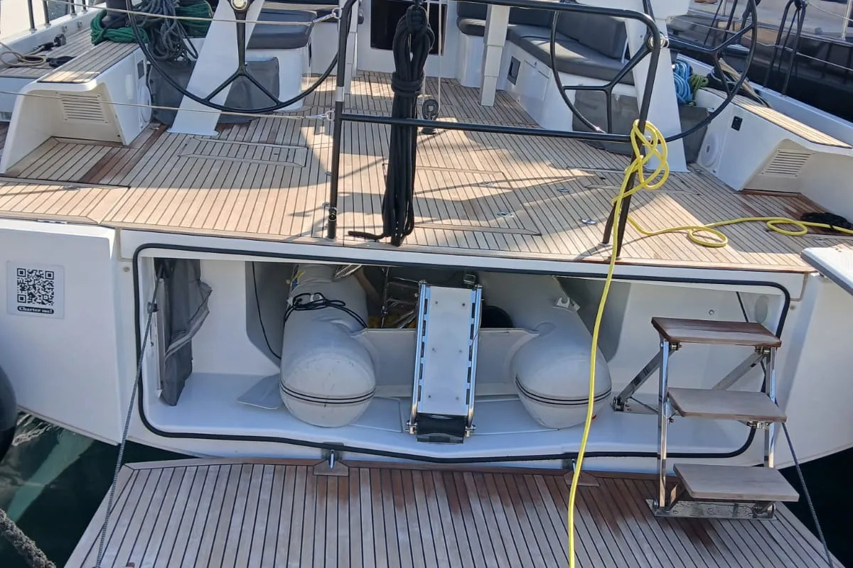 Deck of Extra mile, a Beneteau First 53 sailboat at Lavrion, Greece