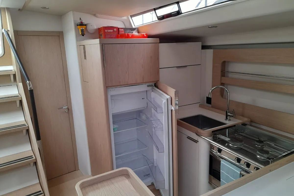 Galley of Extra mile, a Beneteau First 53 sailboat at Lavrion, Greece