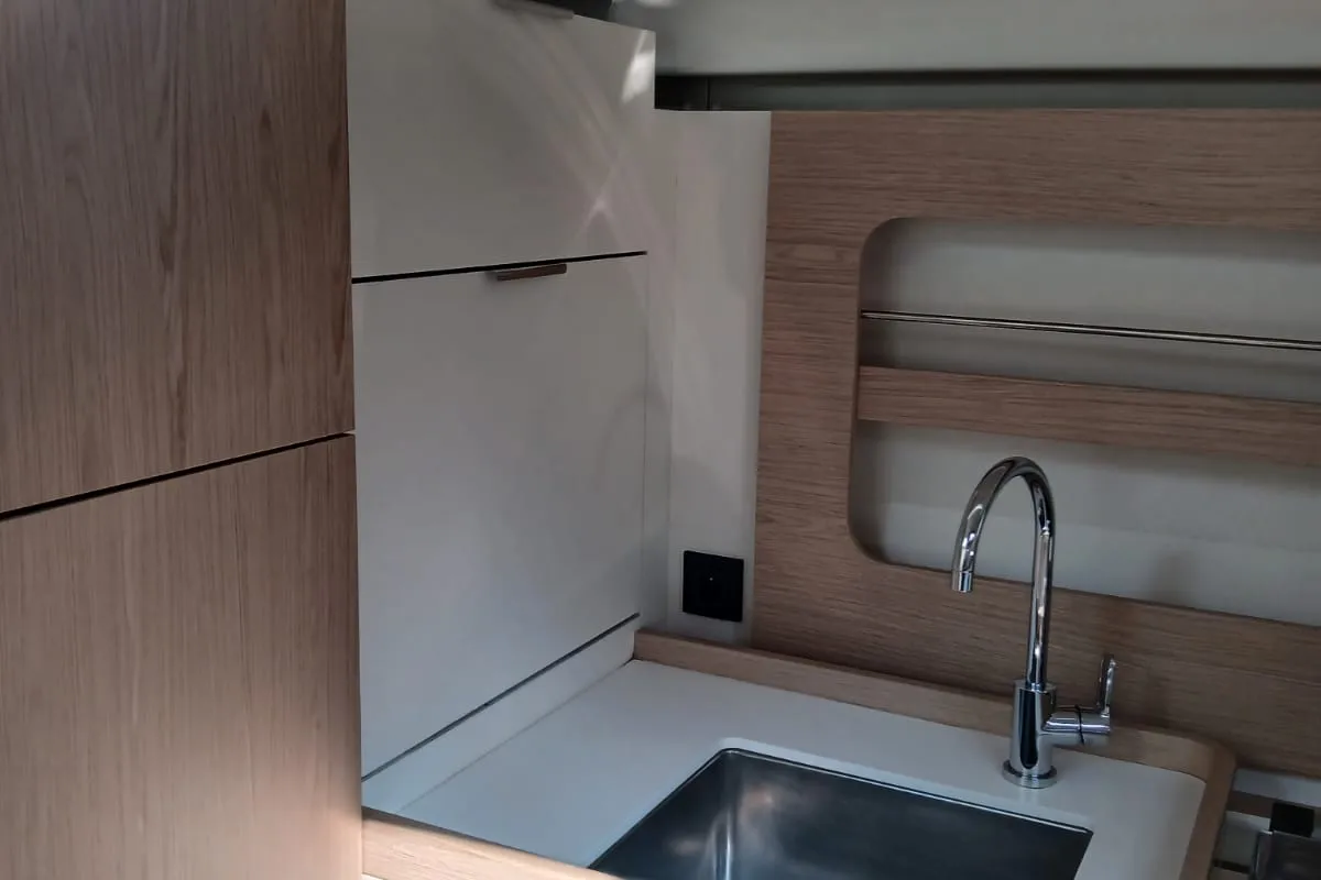 Galley of Extra mile, a Beneteau First 53 sailboat at Lavrion, Greece