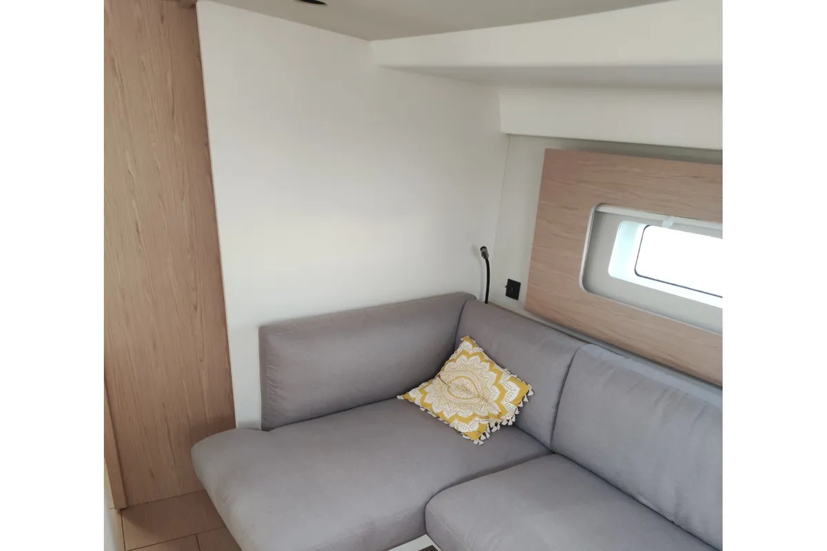 Salon of Extra mile, a Beneteau First 53 sailboat at Lavrion, Greece