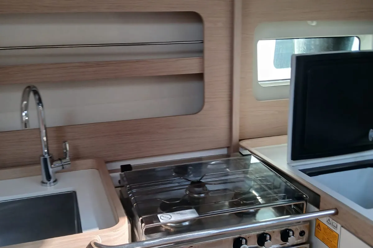 Galley of Extra mile, a Beneteau First 53 sailboat at Lavrion, Greece