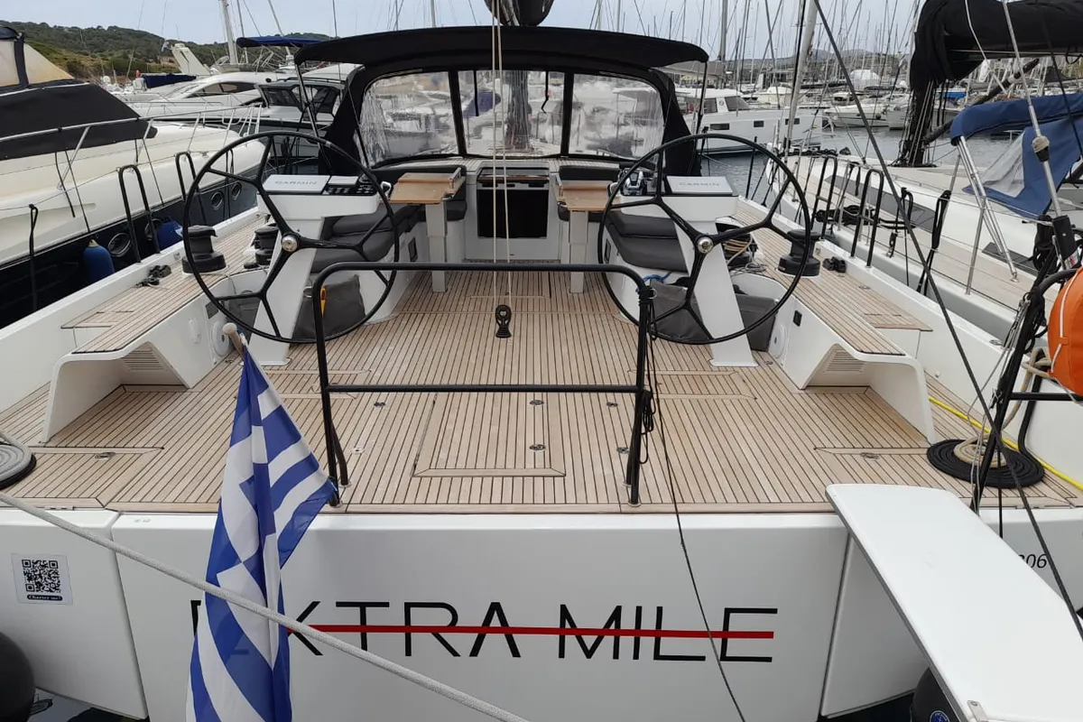 Exterior view of Extra mile, a Beneteau First 53 sailboat at Lavrion, Greece
