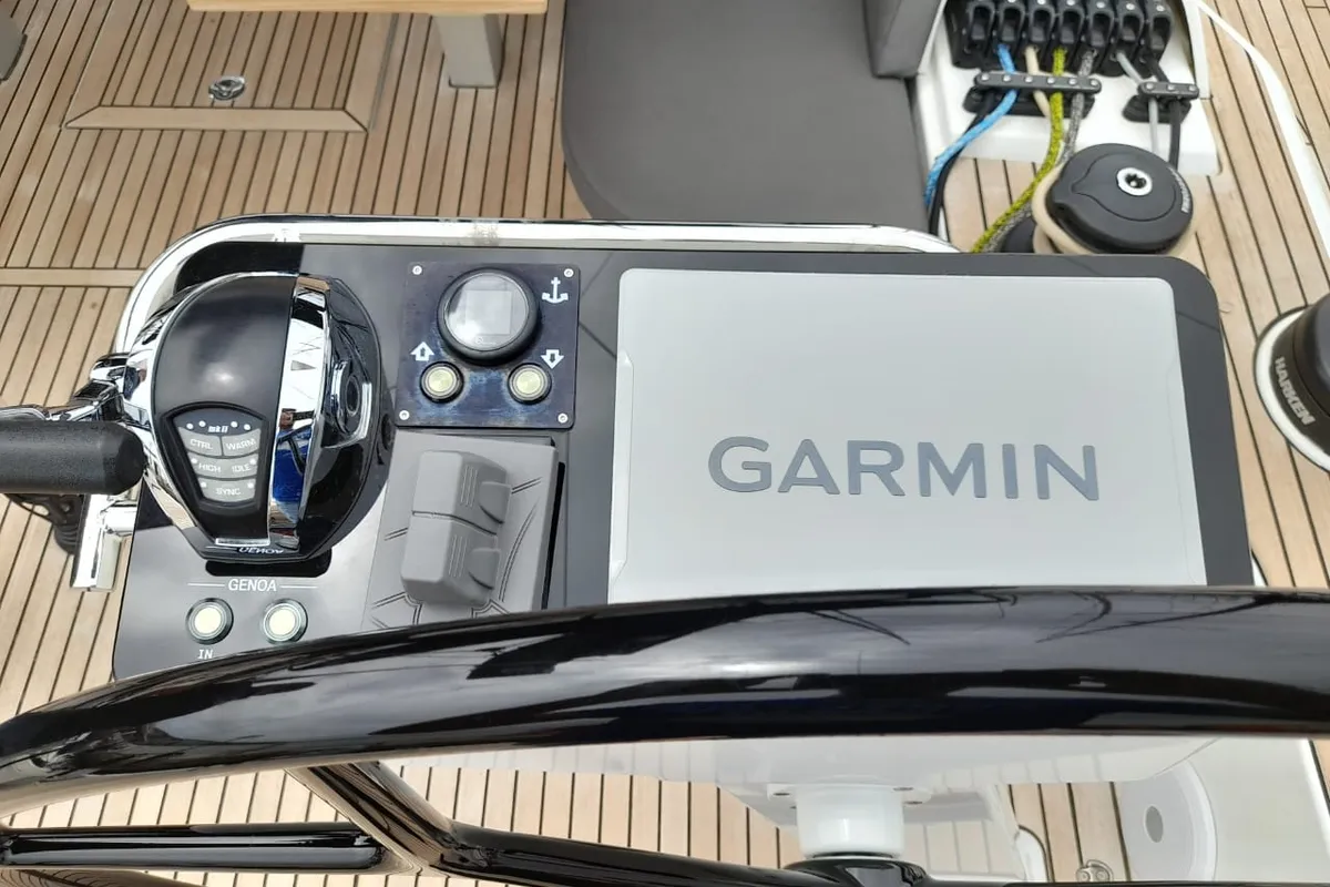 Cockpit of Extra mile, a Beneteau First 53 sailboat at Lavrion, Greece