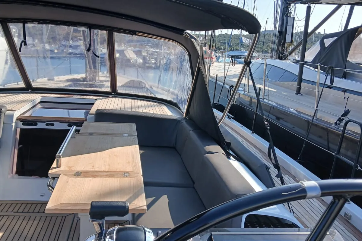 Deck of Extra mile, a Beneteau First 53 sailboat at Lavrion, Greece