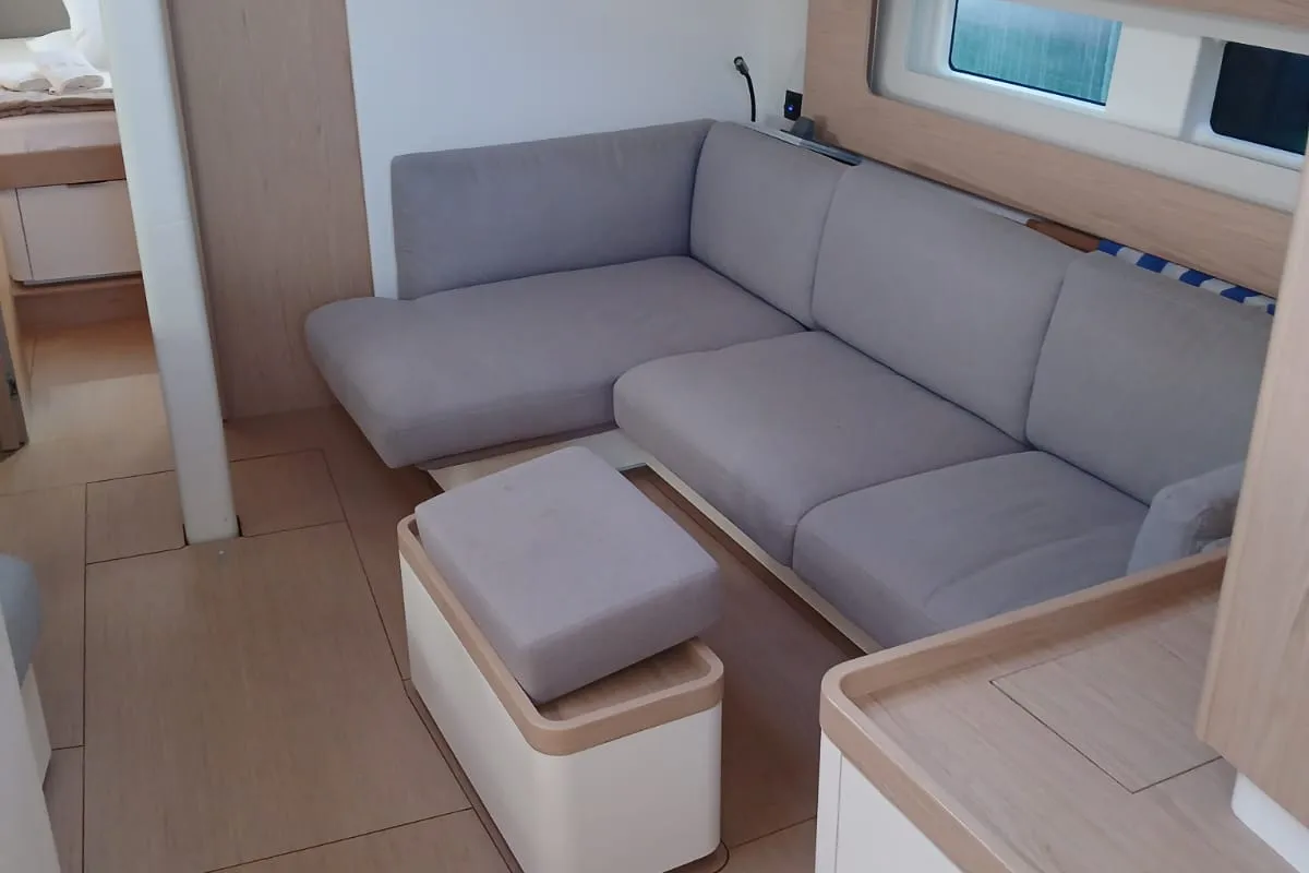 Salon of Extra mile, a Beneteau First 53 sailboat at Lavrion, Greece