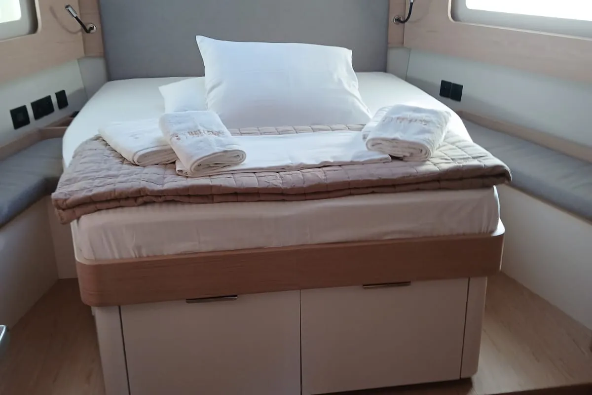 Cabin on Extra mile, a Beneteau First 53 sailboat at Lavrion, Greece