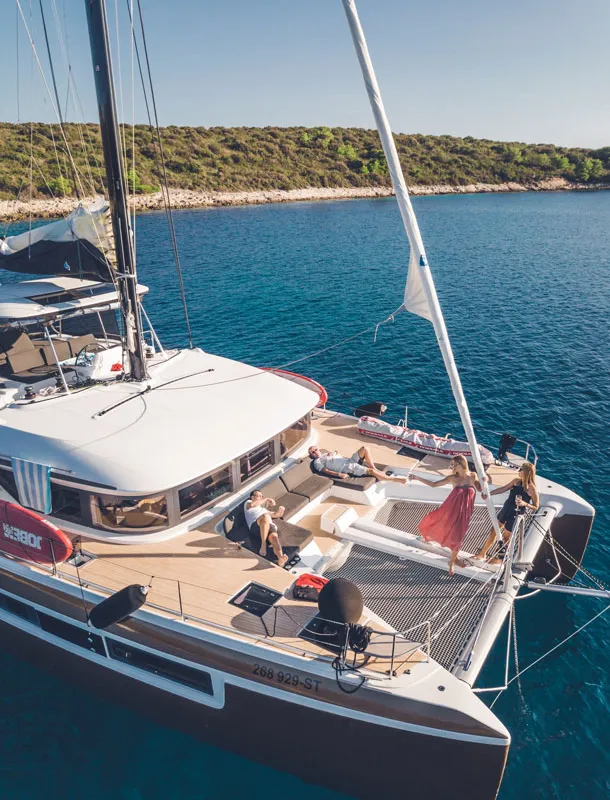 Deck of Princess Kiss, a Lagoon 50 catamaran at Grad Kaštela, Croatia