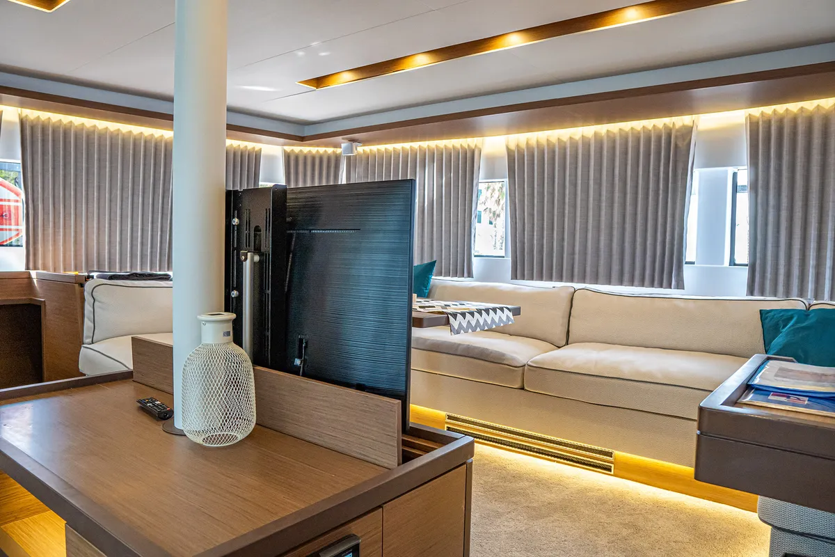 Salon of Princess Kiss, a Lagoon 50 catamaran at Grad Kaštela, Croatia