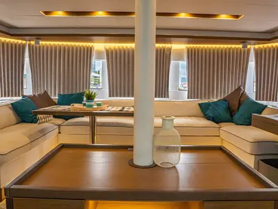 Salon of Princess Kiss, a Lagoon 50 catamaran at Grad Kaštela, Croatia