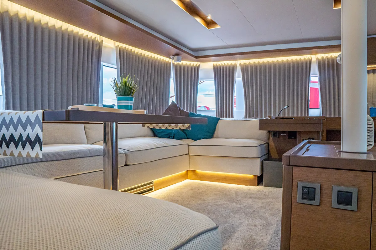 Salon of Princess Kiss, a Lagoon 50 catamaran at Grad Kaštela, Croatia