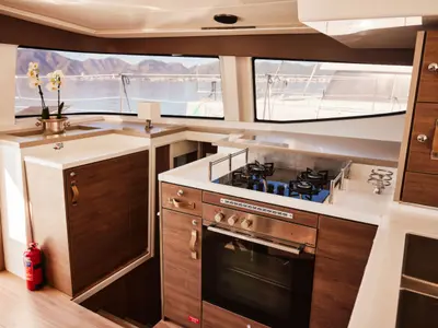 Galley of Taurus, a Bali 4.8 catamaran at Marmaris, Turkey