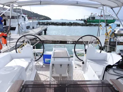Cockpit of Arun, a Beneteau Oceanis 38.1 sailboat at Road Town, British Virgin Islands