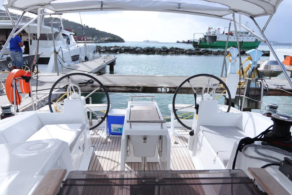 Cockpit of Arun, a Beneteau Oceanis 38.1 sailboat at Road Town, British Virgin Islands