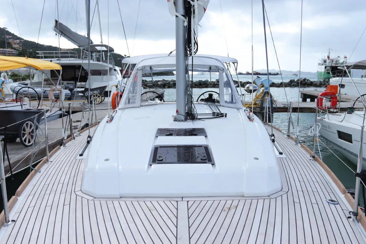 Deck of Arun, a Beneteau Oceanis 38.1 sailboat at Road Town, British Virgin Islands