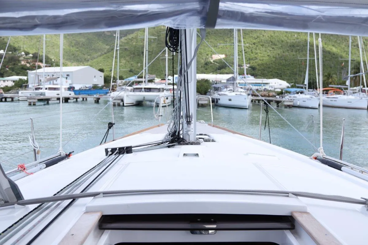 Deck of Arun, a Beneteau Oceanis 38.1 sailboat at Road Town, British Virgin Islands