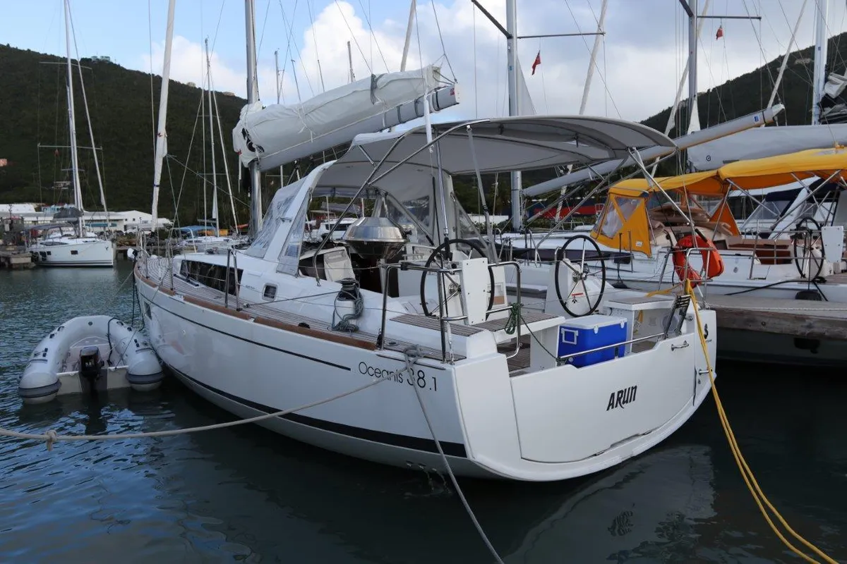 Exterior view of Arun, a Beneteau Oceanis 38.1 sailboat at Road Town, British Virgin Islands