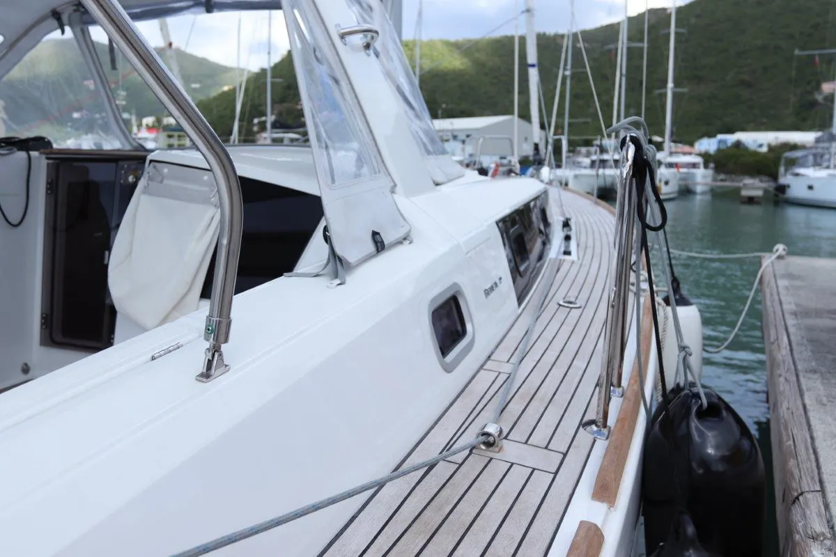 Deck of Arun, a Beneteau Oceanis 38.1 sailboat at Road Town, British Virgin Islands