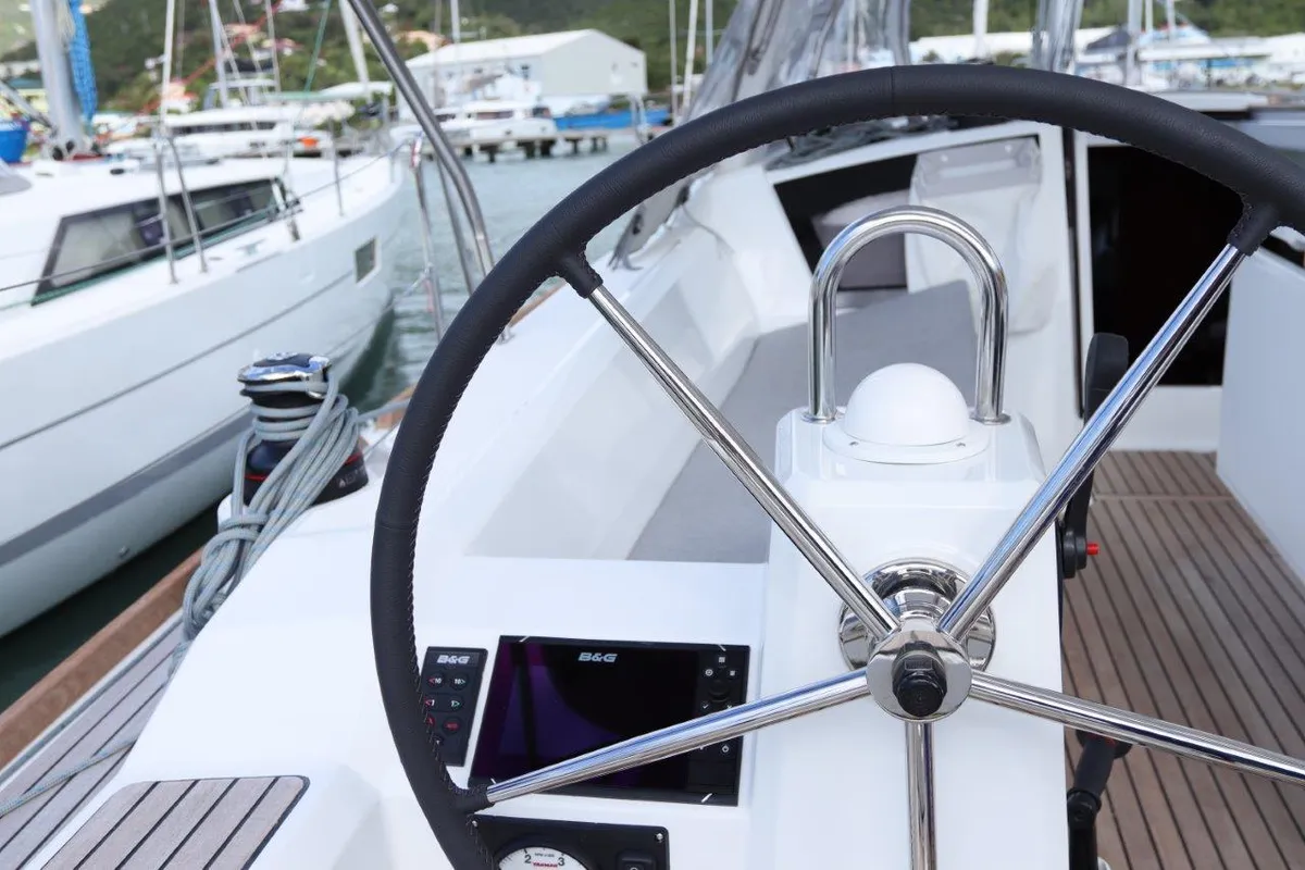 Cockpit of Arun, a Beneteau Oceanis 38.1 sailboat at Road Town, British Virgin Islands