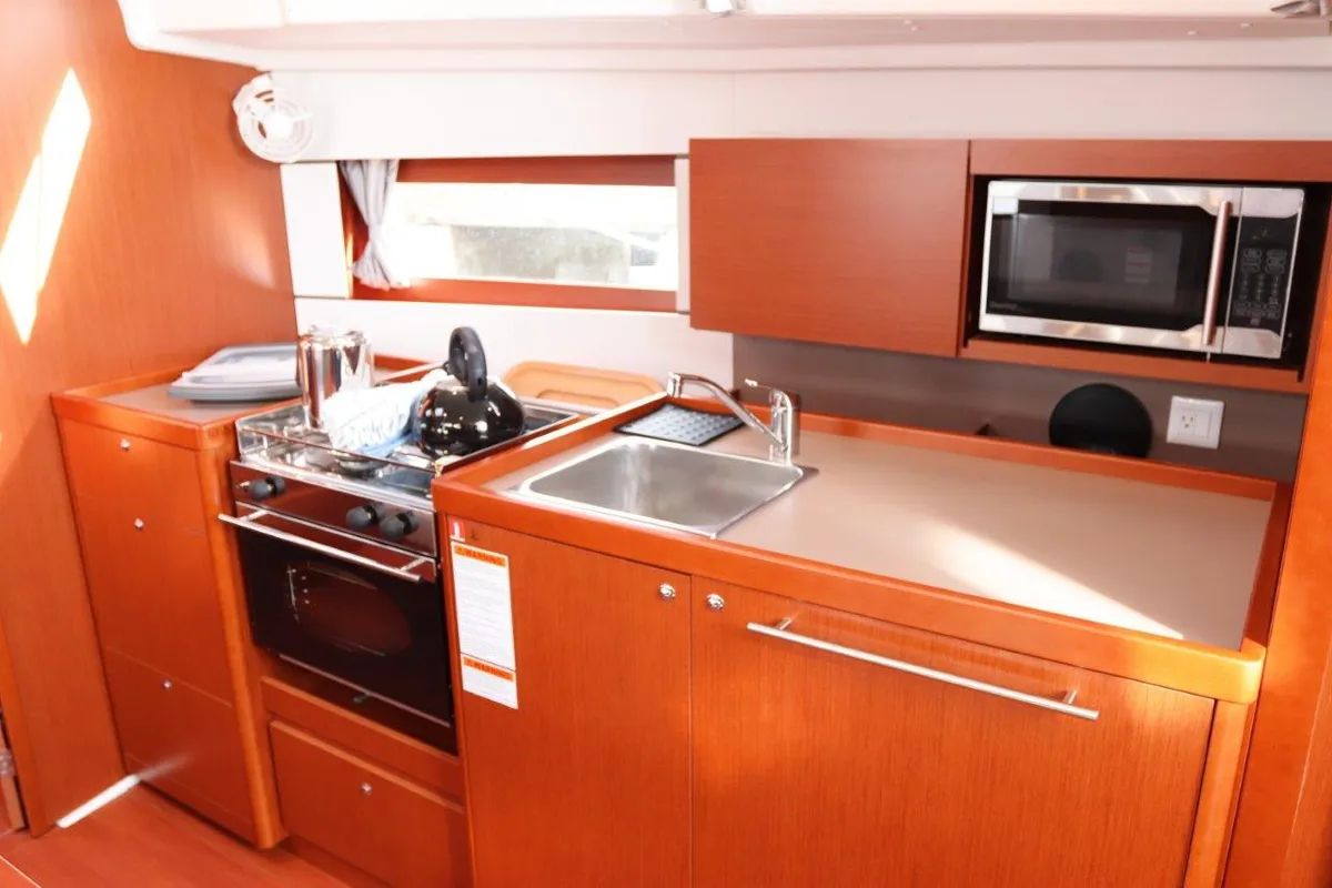 Galley of Arun, a Beneteau Oceanis 38.1 sailboat at Road Town, British Virgin Islands