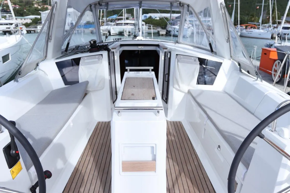 Cockpit of Arun, a Beneteau Oceanis 38.1 sailboat at Road Town, British Virgin Islands