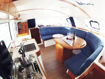 Salon of Rapido, a Nautitech 40 catamaran at Split, Croatia