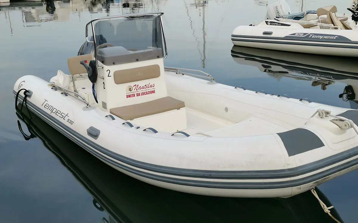 Cockpit of Capelli Tempest 530, a RIB at Cannigione, Italy
