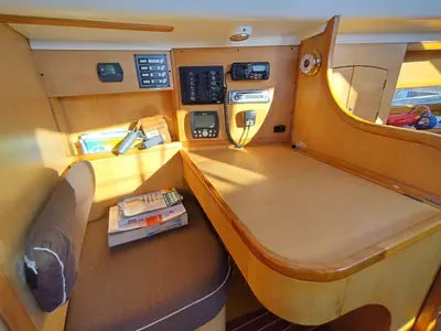 Cockpit of Maria Iskit, a Gulet Sail boat sailboat at Saint-Cast-le-Guildo, France