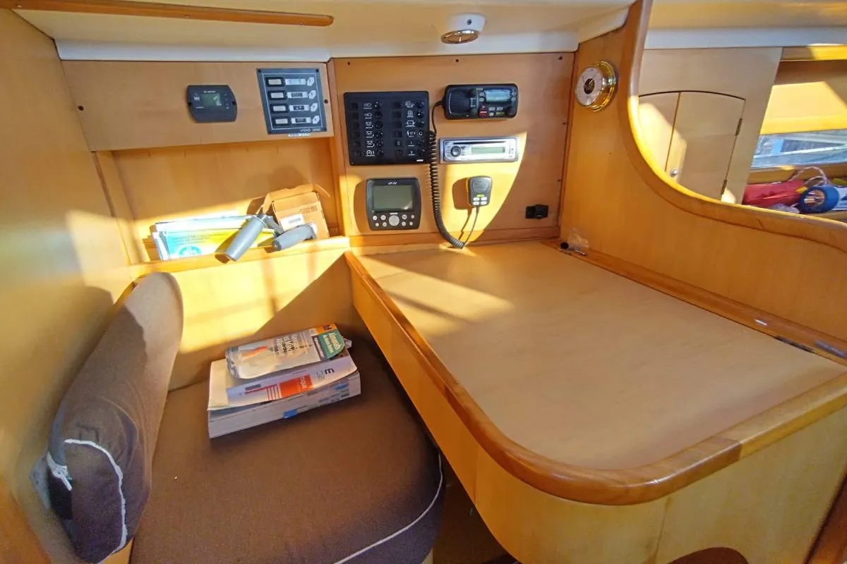 Cockpit of Maria Iskit, a Gulet Sail boat sailboat at Saint-Cast-le-Guildo, France