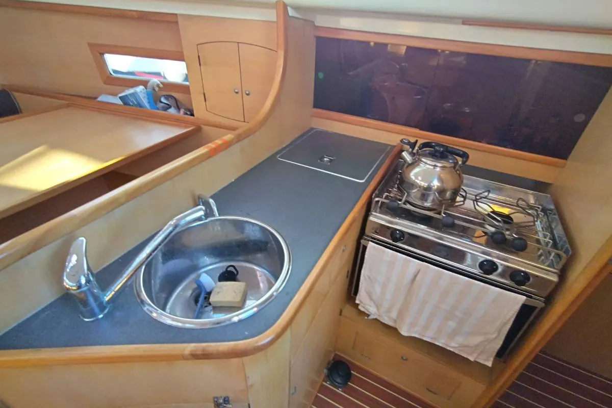 Galley of Maria Iskit, a Gulet Sail boat sailboat at Saint-Cast-le-Guildo, France